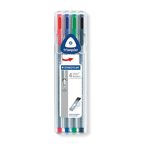 【ステッドラー】トリプラス　ファインライナー・細書きペン　４色セット　水性 ・０．３ｍｍ（シングル） １個/334 SB4