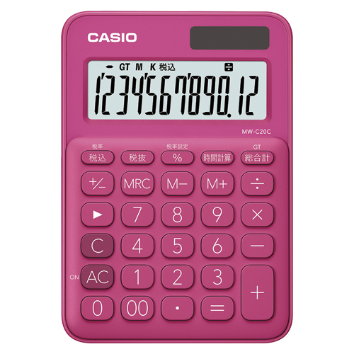 【カシオ】電卓　ミニジャスト　１２桁（ビビッドＰＫ） １台/MW-C20C-RD-N