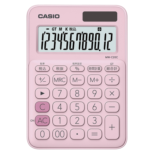 【カシオ】電卓　ミニジャスト　１２桁（ペールピンク） １台/MW-C20C-PK-N