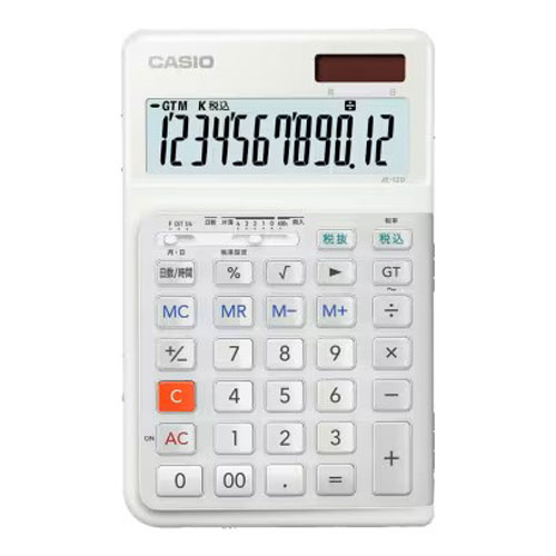 【カシオ】人間工学電卓　本格実務　１２桁　ジャストサイズ（ホワイト） １台/JE-12D-WE-N