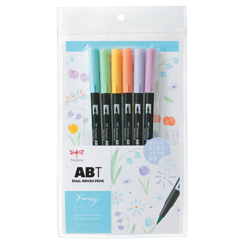 【トンボ鉛筆】ＡＢＴ　デュアルブラッシュペン　水彩　マーカー　カラーペン　ツインタイプ　DUALBRUSH　６色セット（ファンシー） １セット/AB-T6CFN