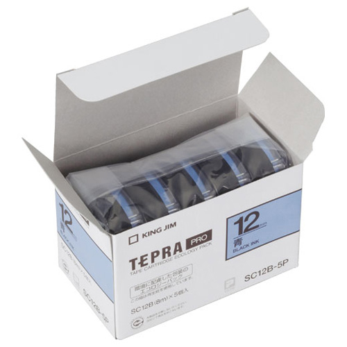 【キングジム】テプラ　ＰＲＯテープカートリッジ　エコパック　カラーラベル　パステル　幅：12mm（青テープ／黒文字） ５個/SC12B-5P