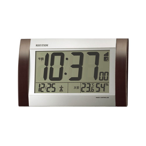 【リズム時計】置時計　電波時計　文字が見やすい　オフィス　自宅　シンプルデザイン　フィットウェーブＤ１６９（茶色木目仕上） １個/8RZ169SR23