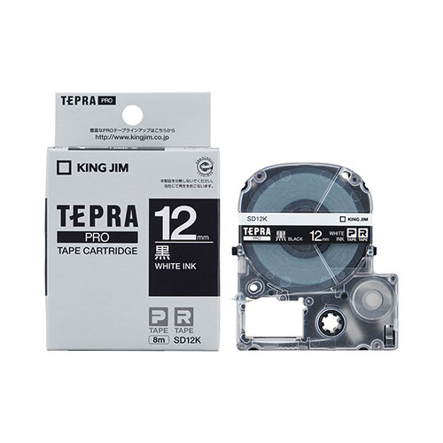 【キングジム】テプラ　ＰＲＯテープカートリッジ　カラーラベル　ビビッド　幅：12mm（黒テープ／白文字） １個/SD12K