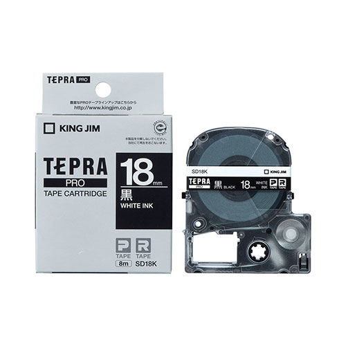 【キングジム】テプラ　ＰＲＯテープカートリッジ　カラーラベル　ビビッド　幅：18mm（黒テープ／白文字） １個/SD18K