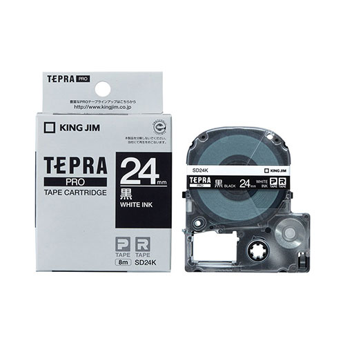 【キングジム】テプラ　ＰＲＯテープカートリッジ　カラーラベル　ビビッド　幅：24mm（黒テープ／白文字） １個/SD24K