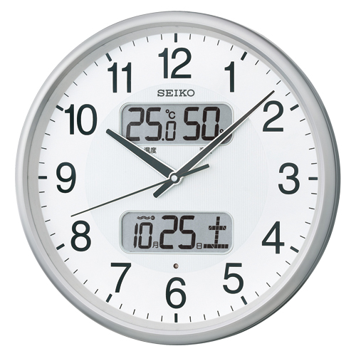 【セイコー】セイコークロック　温湿度計カレンダー表示つき電波アナログ掛時計（銀） １個/KX383S