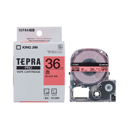 【キングジム】テプラ　ＰＲＯテープカートリッジ　カラーラベル　パステル　幅：36mm（赤テープ／黒文字） １個/SC36R