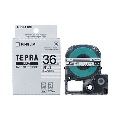 【キングジム】テプラ　ＰＲＯテープカートリッジ　透明ラベル　幅：36mm（透明テープ／黒文字） １個/ST36K