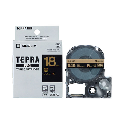 【キングジム】テプラ　ＰＲＯテープカートリッジ　カラーラベル　パステル　幅：18mm（黒テープ／金文字） １個/SC18KZ