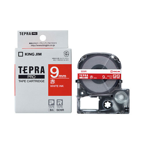 【キングジム】テプラ　ＰＲＯテープカートリッジ　カラーラベル　ビビッド　幅：9mm（赤テープ／白文字） １個/SD9R
