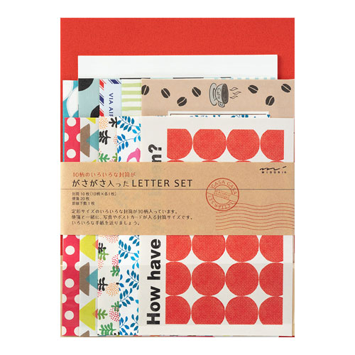 【デザインフィル】レターセット７６３　ガサガサ　１０柄封筒　赤（アカ） １冊/86763006