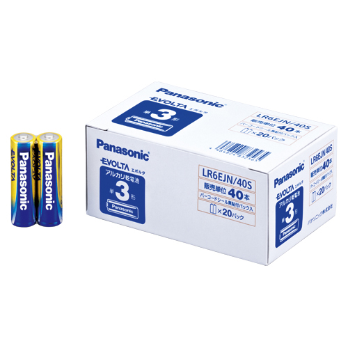 【パナソニック】エボルタアルカリ乾電池　単３形　４０本パック　形式：単３形（１．５Ｖ） ４０本/LR6EJN/40S