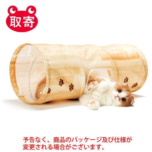 【猫壱】キャットトンネルスパイラル　木目柄　ペット用品　猫　トンネル　折り畳み １個/4580471863770