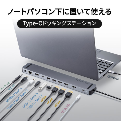 【サンワサプライ】ＵＳＢ　Ｔｙｐｅ－Ｃドッキングステーション（ＨＤＭＩ×３画面出力対応） １台/USB-CVDK13