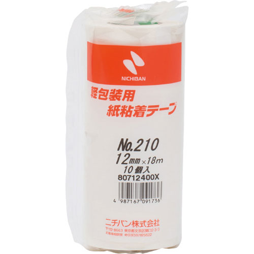 【ニチバン】紙粘着テープ　軽包装用紙粘着テープ（白） １０巻/210-12