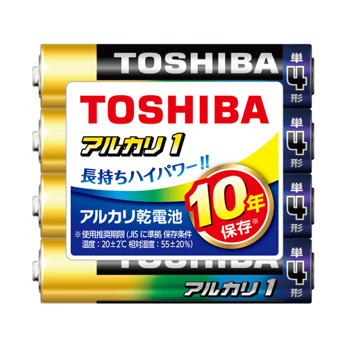 【東芝】アルカリ乾電池　アルカリ１　単4形　シュリンクパック　ＬＲ０３ＡＮ　４ＫＰ ４本/LR03AN 4KP