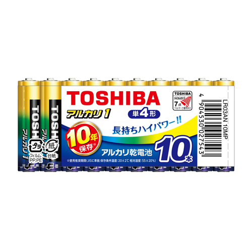 【東芝】アルカリ乾電池　アルカリ１　単4形　まとめパック　ＬＲ０３ＡＮ　１０ＭＰ １０本/LR03AN 10MP