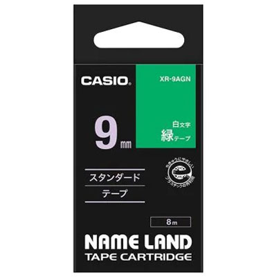 【カシオ】ネームランド用テープカートリッジ　白文字テープ　８ｍ（緑　白文字） １個/XR-9AGN