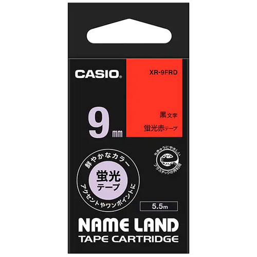 【カシオ】ネームランド用テープカートリッジ　蛍光テープ（赤テープ／黒文字） １個/XR-9FRD