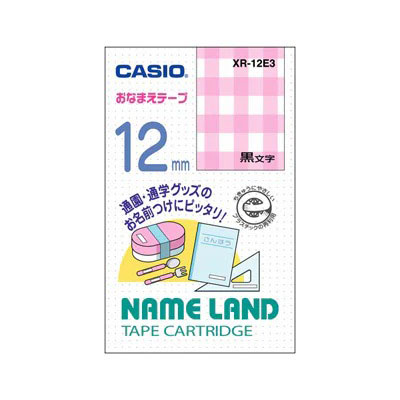【カシオ】ネームランド用テープカートリッジ　おなまえテープ　チェック（柄：チェック／黒文字） １個/XR-12E3
