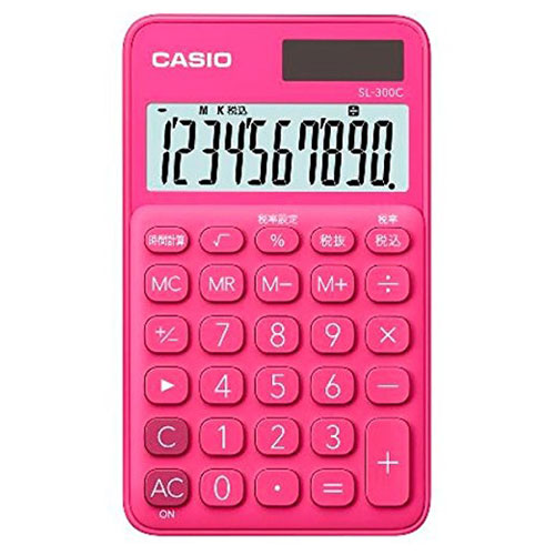 【カシオ】電卓　手帳　１０桁（ビビッドＰＫ） １台/SL-300C-RD-N