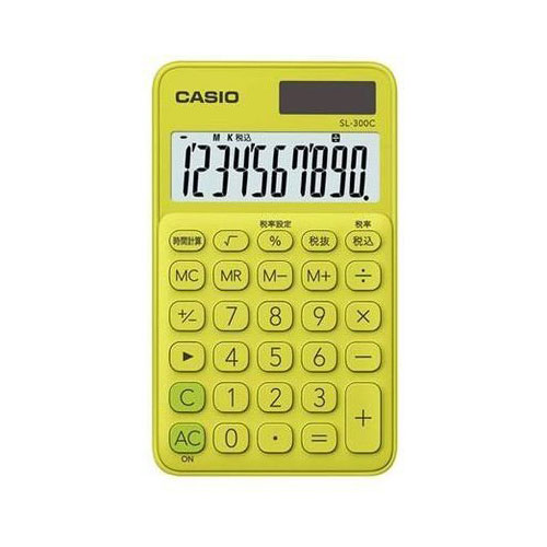 【カシオ】電卓　手帳　１０桁（ライムグリーン） １台/SL-300C-YG-N