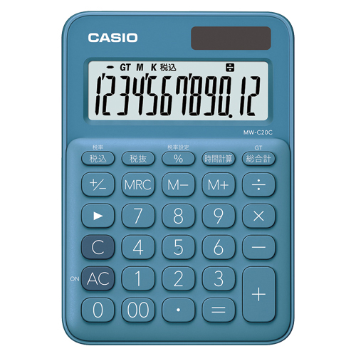 【カシオ】電卓　ミニジャスト　１２桁（レイクブルー） １台/MW-C20C-BU-N