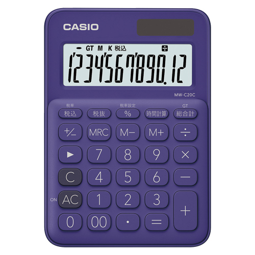 【カシオ】電卓　ミニジャスト　１２桁（パープル） １台/MW-C20C-PL-N