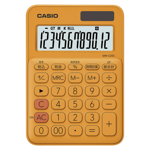 【カシオ】電卓　ミニジャスト　１２桁（オレンジ） １台/MW-C20C-RG-N