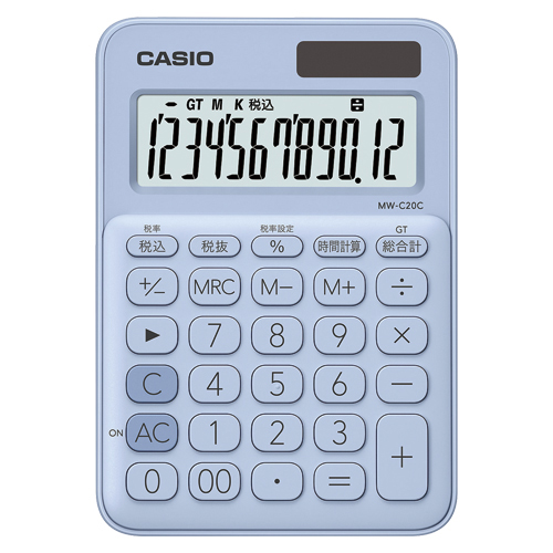 【カシオ】電卓　ミニジャスト　１２桁（ペールブルー） １台/MW-C20C-LB-N