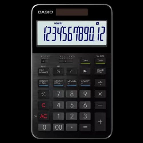 【カシオ】電卓　ジャストサイズ　１２桁　　日本製　贈答用　ギフト　フラッグシップモデル（ブラック）/S100X-BK