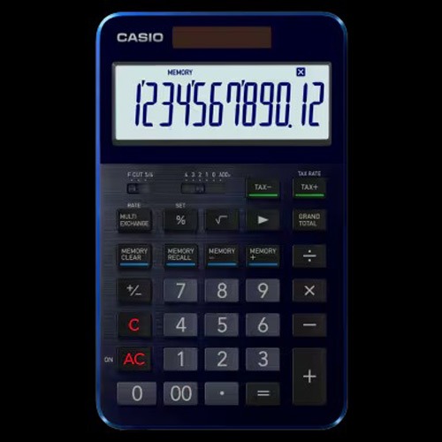 【カシオ】電卓　ジャストサイズ　１２桁　日本製　贈答用　ギフト　フラッグシップモデル（ネイビーブルー）/S100X-BU