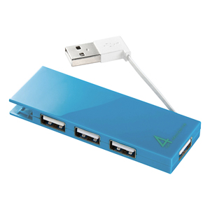 【サンワサプライ】ケーブル収納４ポートＵＳＢ２．０ハブ　サイズ：本体部／約Ｗ８３．９ｍｍ×Ｄ３０ｍｍ×Ｈ９ｍｍ（ブルー） １個/USB-HMB406BL