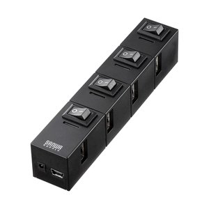 【サンワサプライ】個別スイッチ付き４ポートＵＳＢ２．０節電ハブ　磁石付（ブラック） １個/USB-HSM410BK
