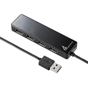 【サンワサプライ】ＨＤＤ接続対応・面ファスナー付４ポートＵＳＢ２．０ハブ　サイズ：約Ｗ２７．８×Ｄ１００×Ｈ１１．６ｍｍ　サイズ：約Ｗ２７．８×Ｄ１００×Ｈ１１．６ｍｍ（ブラック） １セット/USB-HTV410BK