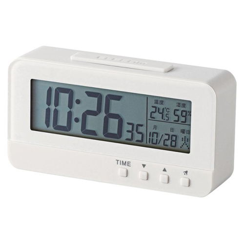 【エレコム】デジタル目覚し時計　コンパクトサイズ　温湿度計　（ホワイト） １個/CLK-DN001WH