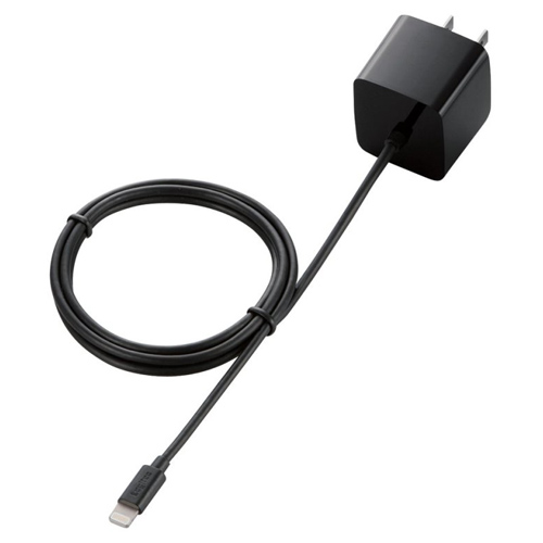 【エレコム】ＬｉｇｈｔｎｉｎｇＡＣ充電器　２．４Ａ出力　ＣＵＢＥ型　ケーブル一体　１．０ｍ　ブラック（ブラック） １個/LPA-ACLEC100BK