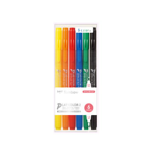 【トンボ鉛筆】水性サインペン　プレイカラー２　セット　水性ペン　カラーペン　イラスト　お絵描き　　0.4＋1.2ｍｍ　６色セット（ツイン） １セット/GCB-611