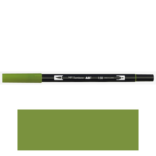 【トンボ鉛筆】ＡＢＴ　デュアルブラッシュペン　水彩　マーカー　カラーペン　ツインタイプ　DUALBRUSH　単色（ダークオリーブ） １本/AB-T158