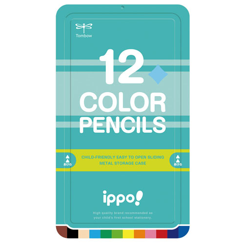 【トンボ鉛筆】ｉｐｐｏ　色鉛筆１２色　丸軸　スライド缶　ＲＰＮ０４　１２Ｃ（グリーン） １２色セット/CL-RPN0412C