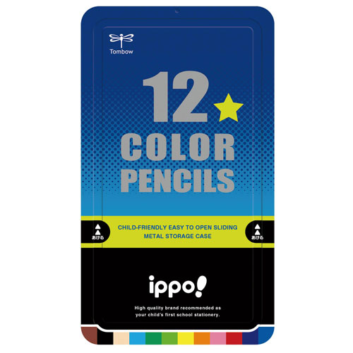 【トンボ鉛筆】ｉｐｐｏ　色鉛筆１２色　丸軸　スライド缶　ＲＲＭ０４　１２Ｃ（プリント） １２色セット/CL-RRM0412C