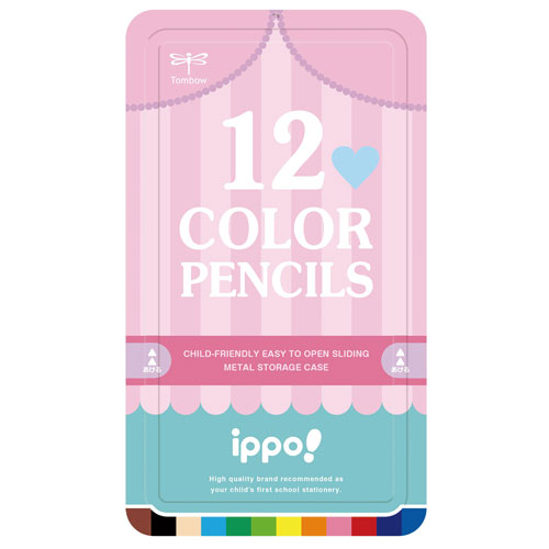 【トンボ鉛筆】ｉｐｐｏ　色鉛筆１２色　丸軸　スライド缶　ＲＲＷ０４　１２Ｃ（プリント） １２色セット/CL-RRW0412C