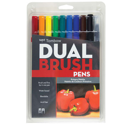 【トンボ鉛筆】ＡＢＴ　デュアルブラッシュペン　水彩　マーカー　カラーペン　ツインタイプ　DUALBRUSH　10色セット（プライマリー） １セット/AB-T10CPR