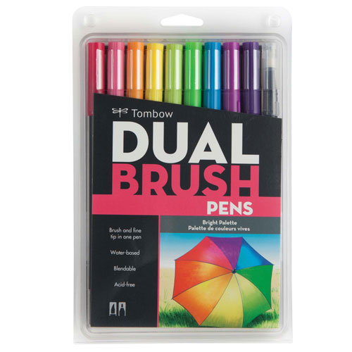 【トンボ鉛筆】ＡＢＴ　デュアルブラッシュペン　水彩　マーカー　カラーペン　ツインタイプ　DUALBRUSH　10色セット（ブライト） １セット/AB-T10CBR