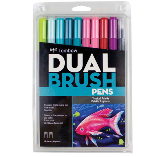【トンボ鉛筆】ＡＢＴ　デュアルブラッシュペン　水彩　マーカー　カラーペン　ツインタイプ　DUALBRUSH　10色セット（トロピカル） １セット/AB-T10CTR