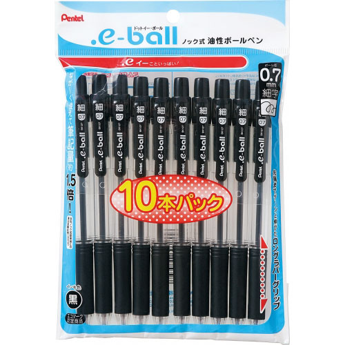 【ぺんてる】ドット・イーボールペン　０．７　　黒１０本パック/XBK127A0