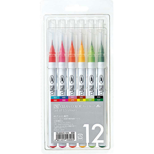 【呉竹】ＺＩＧクリーンカラーリアルブラッシュ　カラー筆ペン　１２ＶＡ　１２色 １セット/RB-6000AT/12VA