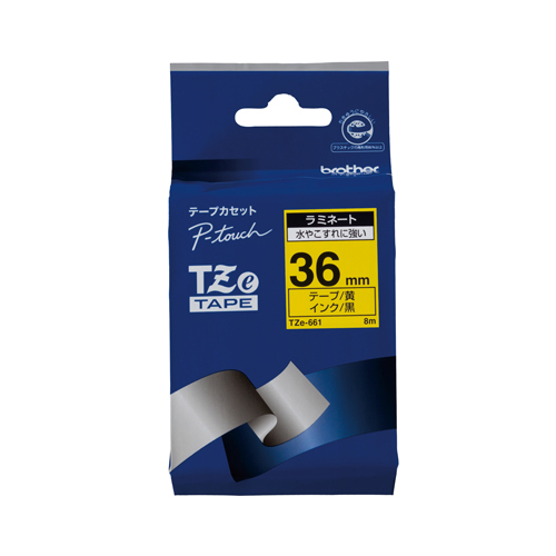 【ブラザー】ピータッチ用テープカートリッジ　ラミネートテープ　８ｍ　３６ｍｍ幅（黄　黒文字） １巻８ｍ/TZe-661