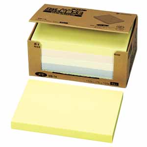 【ニチバン】はってはがせる再生紙粘着メモ（イエロー１、ピンク１、ブルー１、グリーン１、ホワイト１） ５個/MB-1K